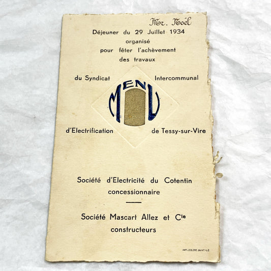 1930s - Vintage French Electrification Lunch Menu - 934 - Historic Normandy - Deluxe Dinner Program