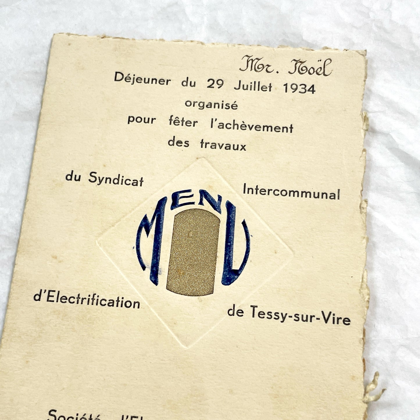 1930s - Vintage French Electrification Lunch Menu - 934 - Historic Normandy - Deluxe Dinner Program