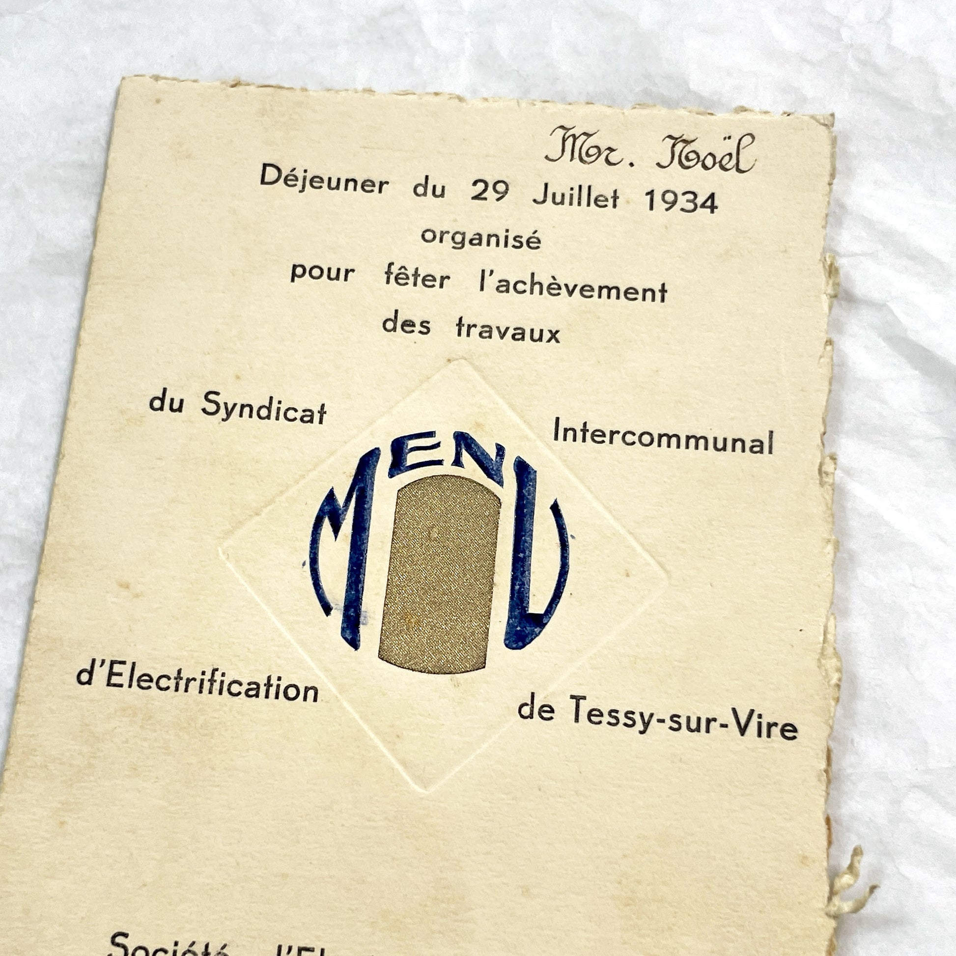 1930s - Vintage French Electrification Lunch Menu - 934 - Historic Normandy - Deluxe Dinner Program