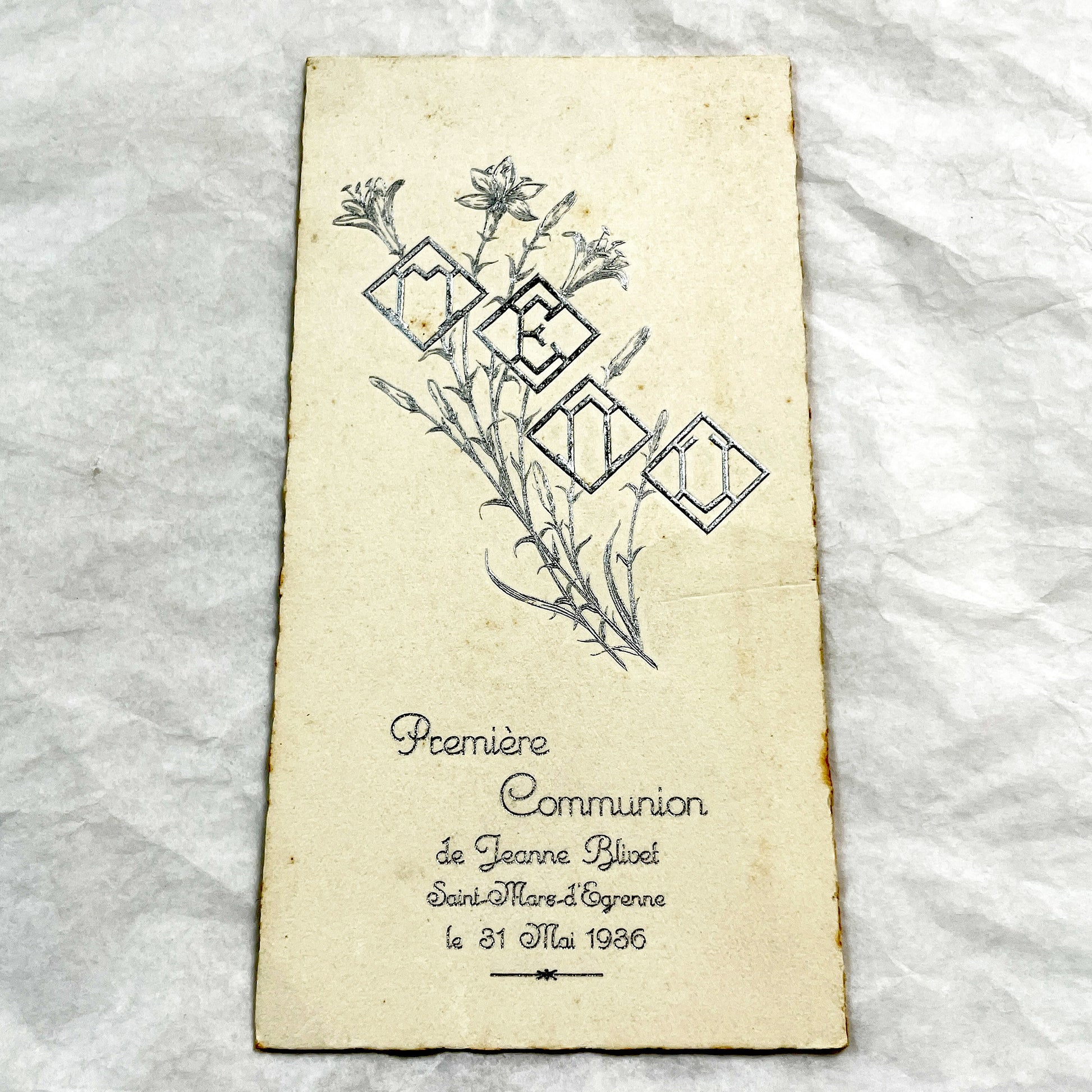 1930s - Vintage French First Communion Menu Card - 1936 - Religious Ephemera - Antique Dinner Program