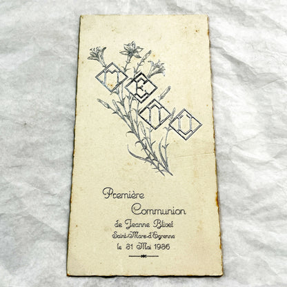 1930s - Vintage French First Communion Menu Card - 1936 - Religious Ephemera - Antique Dinner Program