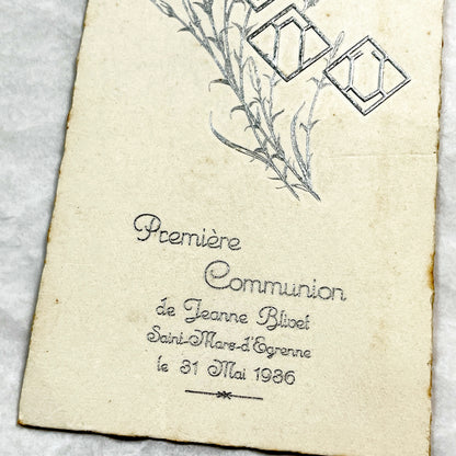 1930s - Vintage French First Communion Menu Card - 1936 - Religious Ephemera - Antique Dinner Program