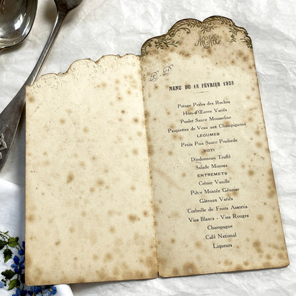 1920s - Antique French Menu 1928 February 18 - Formal Dinner Program Historical Collectible Ephemera Vintage Elegant Supper Card