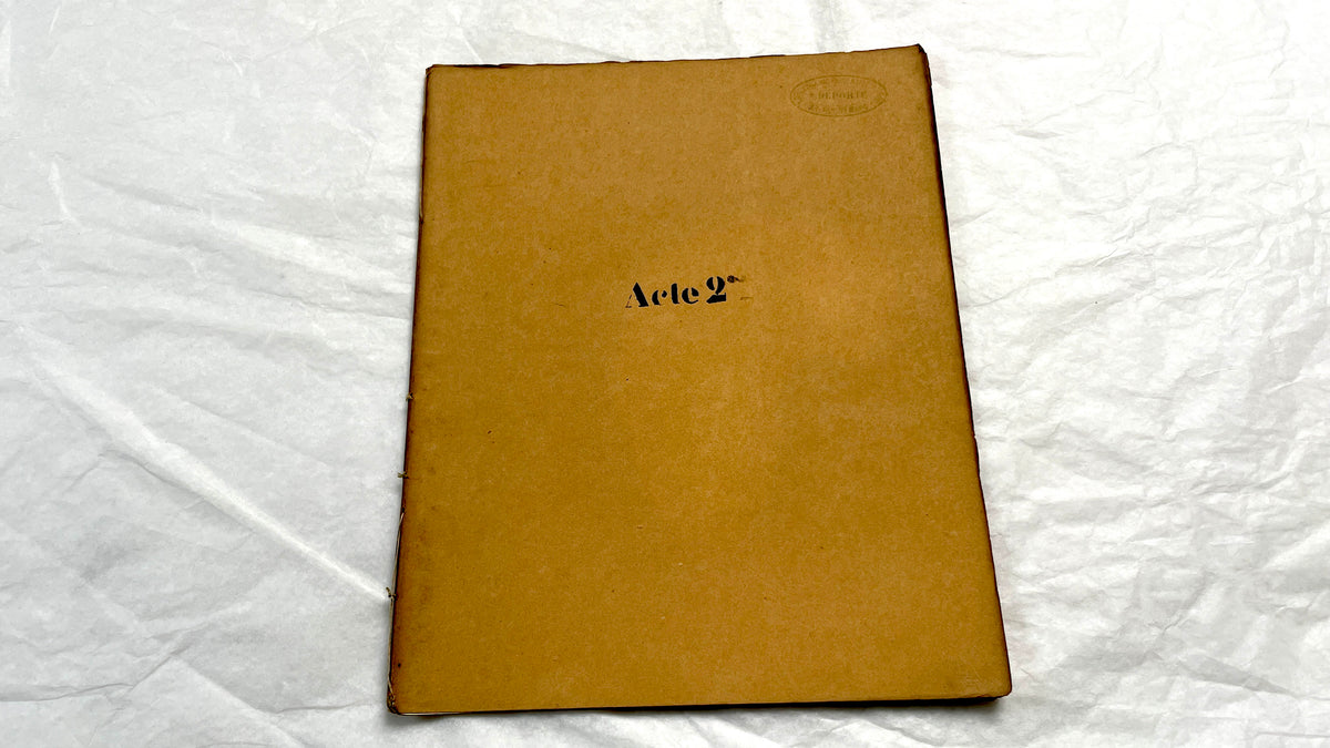 Late 19th century French play manuscript, 'Acte 2,' featuring elegant handwritten text on aged paper, a piece of theater hist