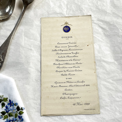 1920s - Vintage French Dinner Menu - 1923 Elegant Dining Card - Luxury Cuisine Experience - Historical Culinary Ephemera - Collectible Paper