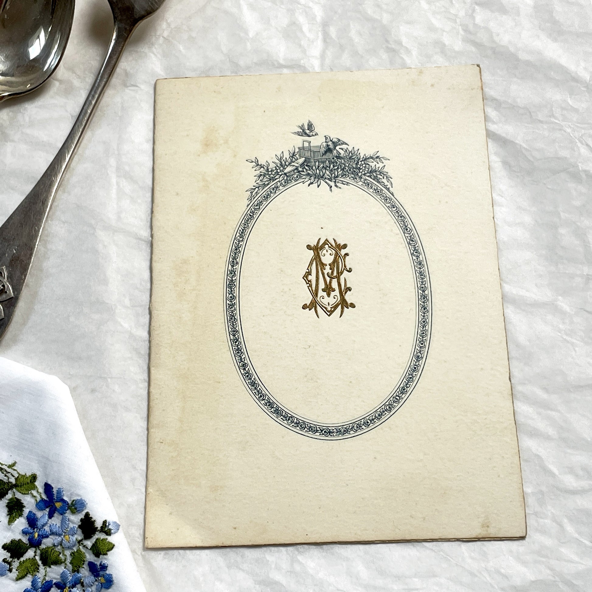 1920s - Vintage French Wedding Menu - Elegant Illustrated Monogram - Caen, June 8, 1920 - Historic Dinner Ephemera Collectible