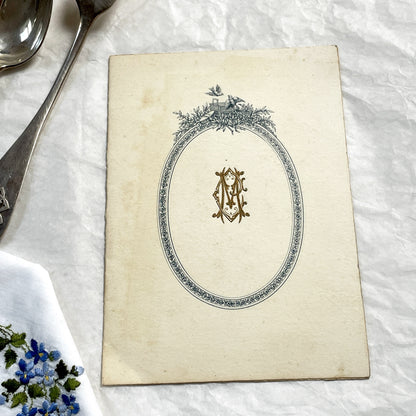 1920s - Vintage French Wedding Menu - Elegant Illustrated Monogram - Caen, June 8, 1920 - Historic Dinner Ephemera Collectible