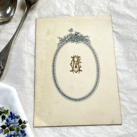 1920s - Vintage French Wedding Menu - Elegant Illustrated Monogram - Caen, June 8, 1920 - Historic Dinner Ephemera Collectible
