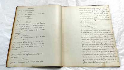 Late 19th century French play manuscript, 'Acte 2,' featuring elegant handwritten text on aged paper, a piece of theater hist