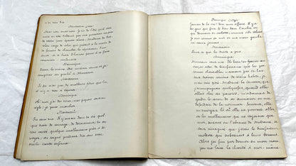 Late 19th century French play manuscript, 'Acte 2,' featuring elegant handwritten text on aged paper, a piece of theater hist