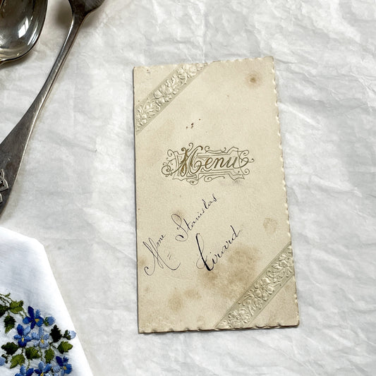 1920s - Antique French Menu Card - Handwritten Dinner and Lunch Ephemera - Elaborate Vintage Cuisine Document - Elegant Collectible Paper