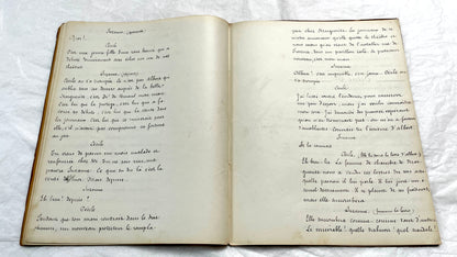Late 19th century French play manuscript, 'Acte 2,' featuring elegant handwritten text on aged paper, a piece of theater hist