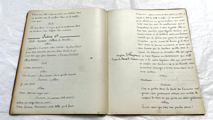 Late 19th century French play manuscript, 'Acte 2,' featuring elegant handwritten text on aged paper, a piece of theater hist