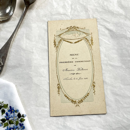 1920s - Vintage French First Communion Menu - Maurice Halboust 1924 - Exquisite Embossed Religious Celebration Document Souvenir Collectible