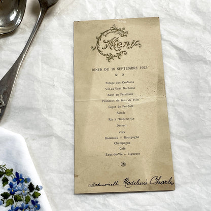 1920s - Antique French Dinner Menu Collectible - Formal Dining Ephemera - Vintage Restaurant Chandivert Caen - Historical Culinary Document