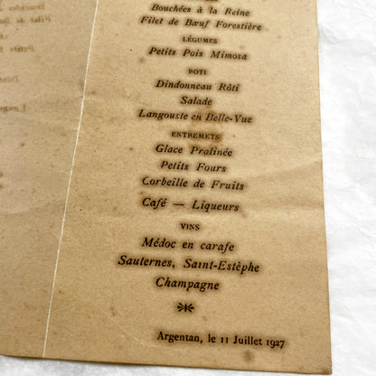 1920s - Vintage French Dinner Menu - Ornate Art Nouveau Floral Design - 1927 Document - Elegant Cuisine - France Collectible