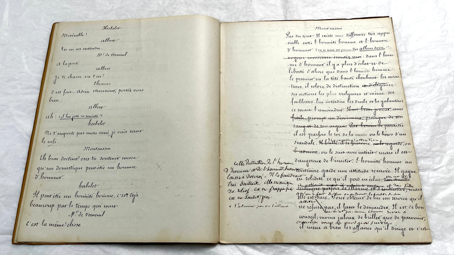 1930s French play script manuscript showing 'Acte 5ème' and handwritten text for a theater scene.