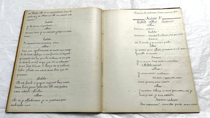 1930s French play script manuscript showing 'Acte 5ème' and handwritten text for a theater scene.