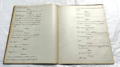 1930s French play script manuscript showing 'Acte 5ème' and handwritten text for a theater scene.