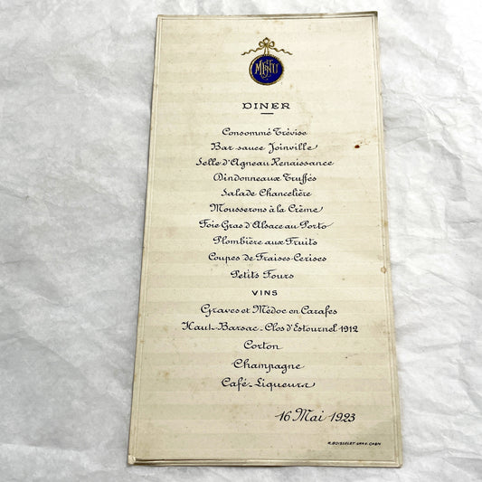 1920s - Vintage French Dinner Menu - 1923 Elegant Dining Card - Luxury Cuisine Experience - Historical Culinary Ephemera - Collectible Paper