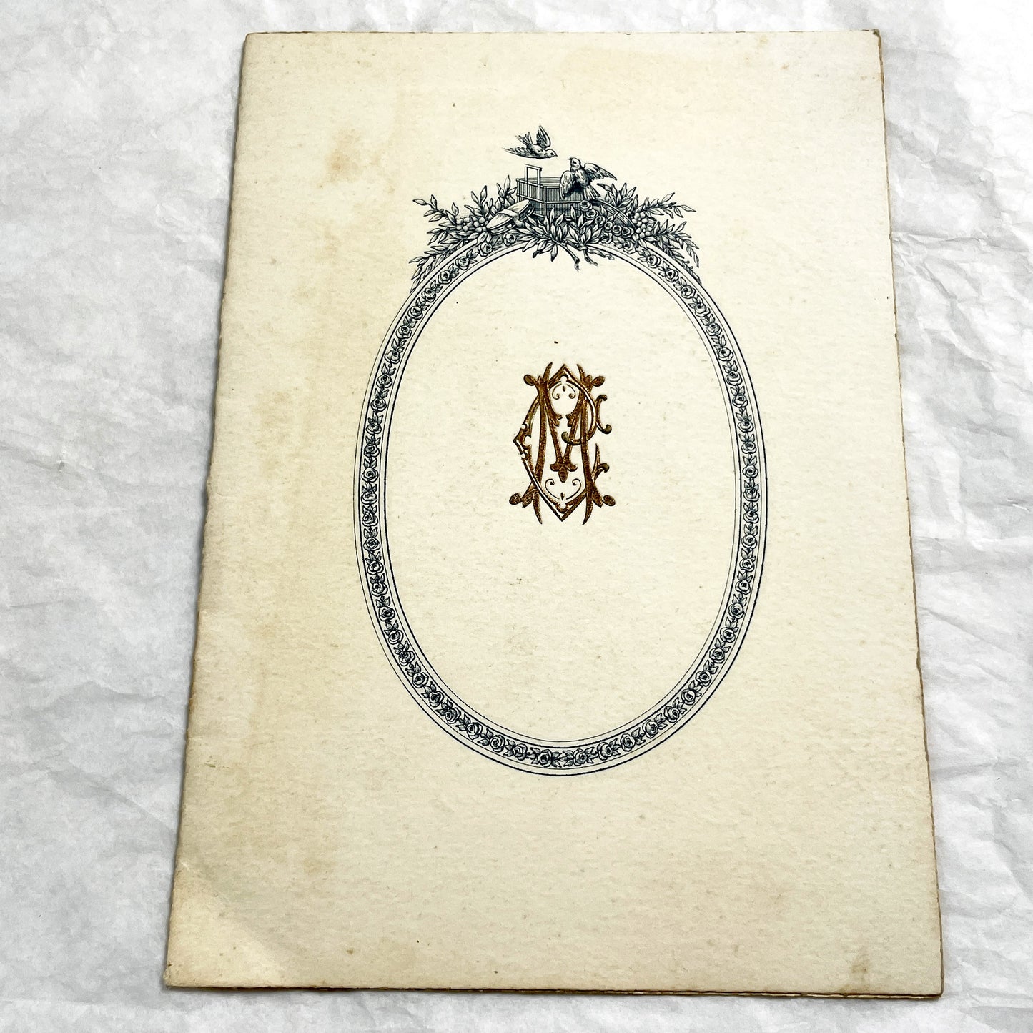 1920s - Vintage French Wedding Menu - Elegant Illustrated Monogram - Caen, June 8, 1920 - Historic Dinner Ephemera Collectible