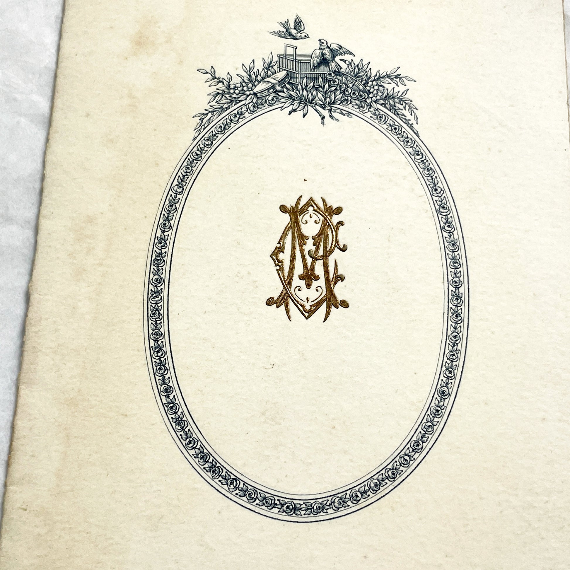 1920s - Vintage French Wedding Menu - Elegant Illustrated Monogram - Caen, June 8, 1920 - Historic Dinner Ephemera Collectible