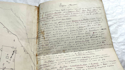 1900s French handwritten manuscript pages detailing ancient Greece history and mythology with elegant script.