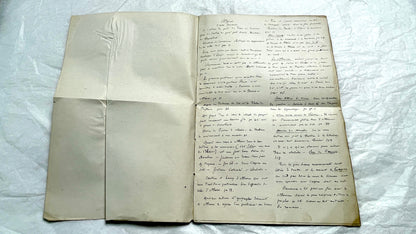 1900s French handwritten manuscript pages detailing ancient Greece history and mythology with elegant script.