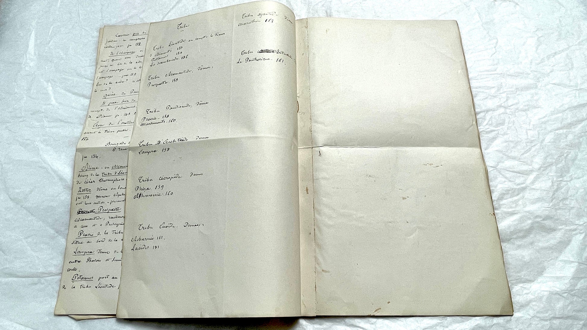 1900s French handwritten manuscript pages detailing ancient Greece history and mythology with elegant script.
