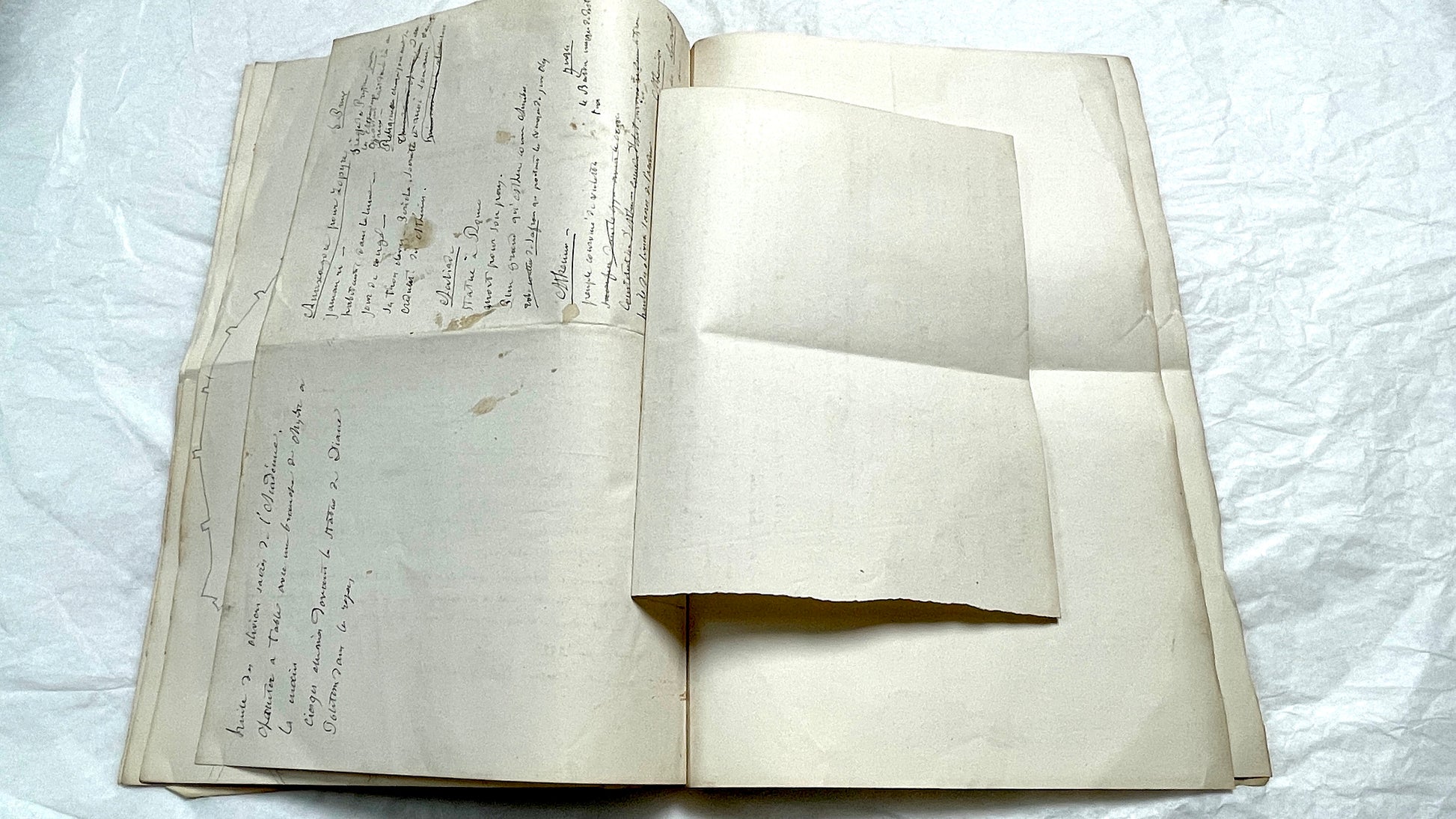 1900s French handwritten manuscript pages detailing ancient Greece history and mythology with elegant script.