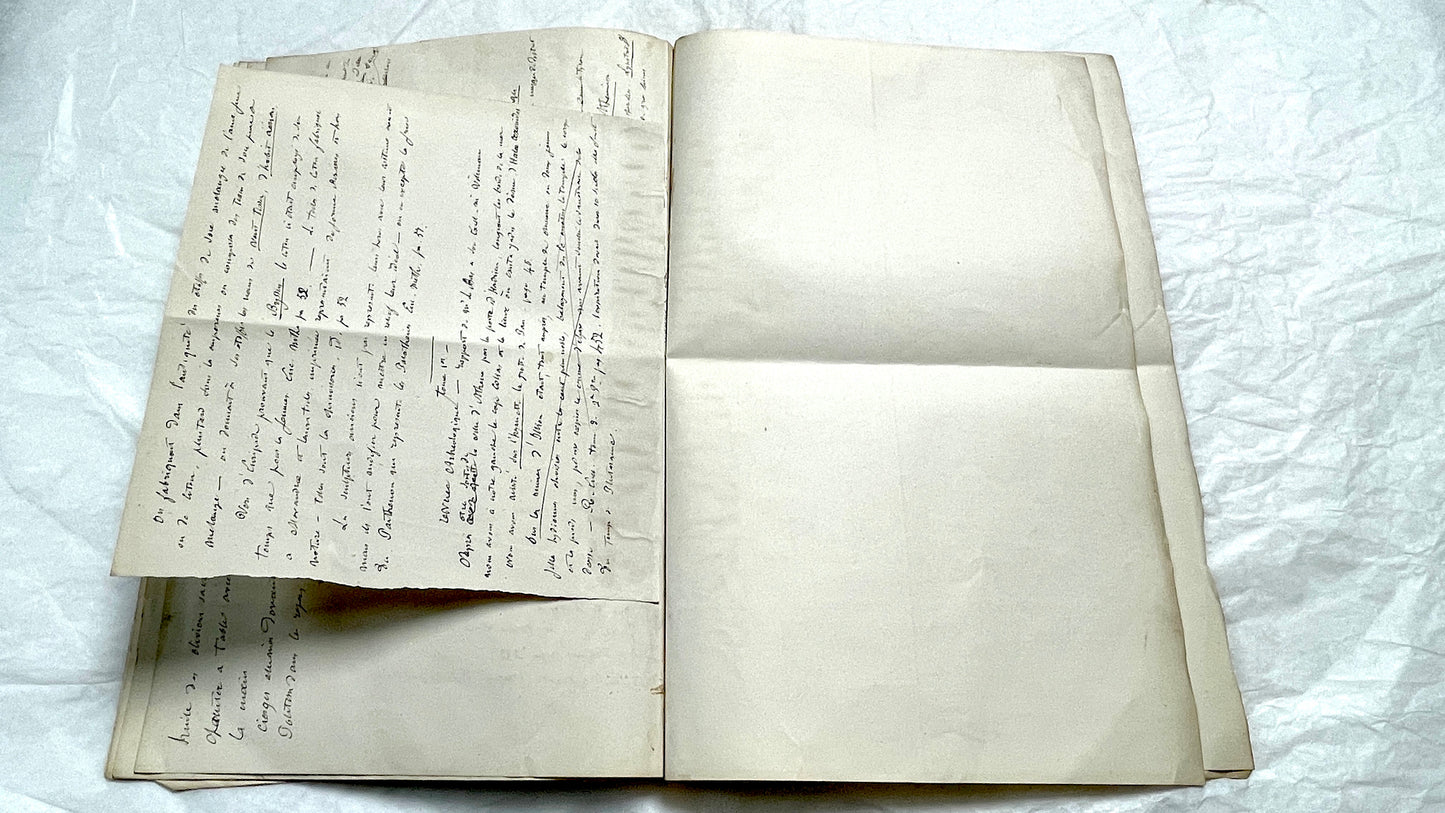 1900s French handwritten manuscript pages detailing ancient Greece history and mythology with elegant script.