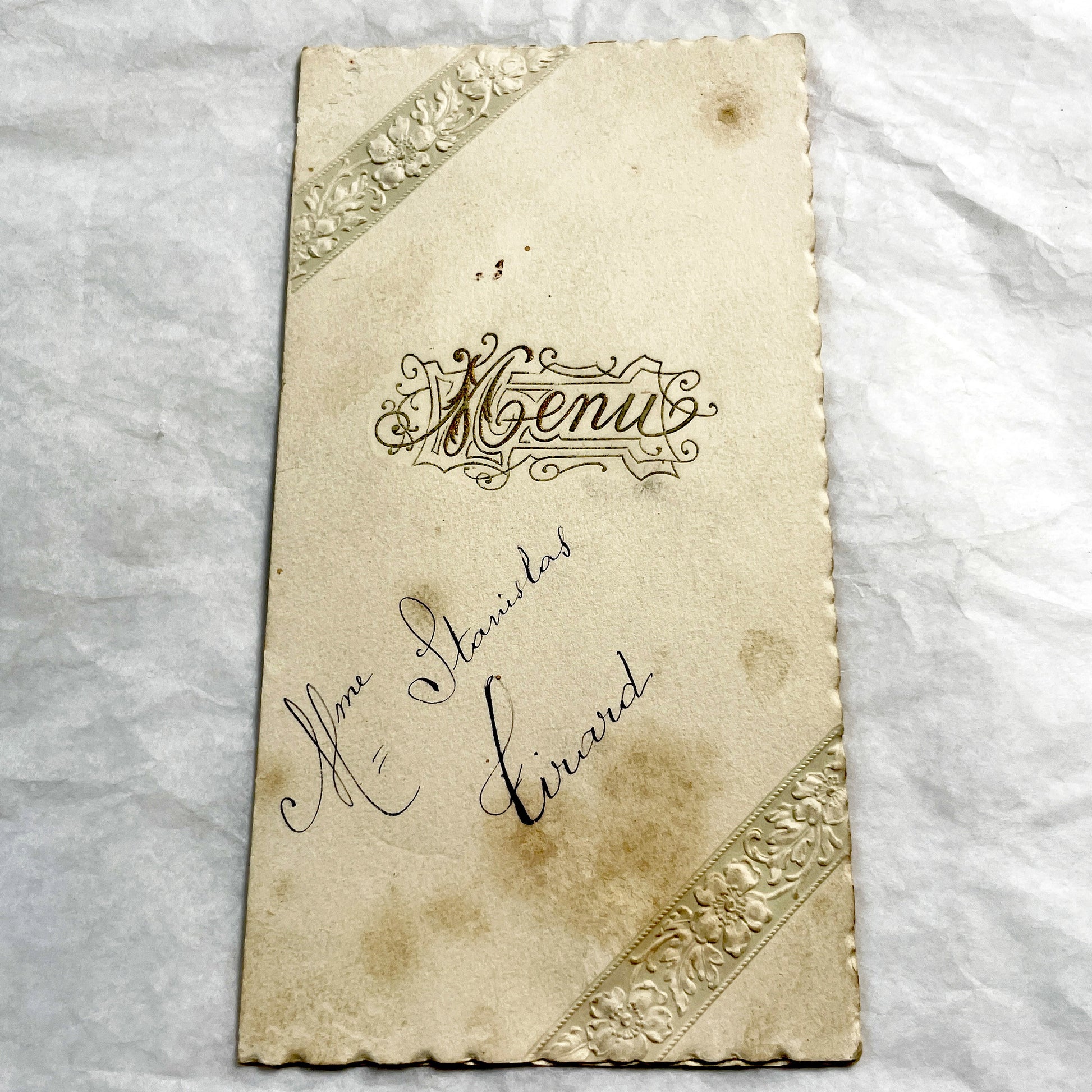 1920s - Antique French Menu Card - Handwritten Dinner and Lunch Ephemera - Elaborate Vintage Cuisine Document - Elegant Collectible Paper