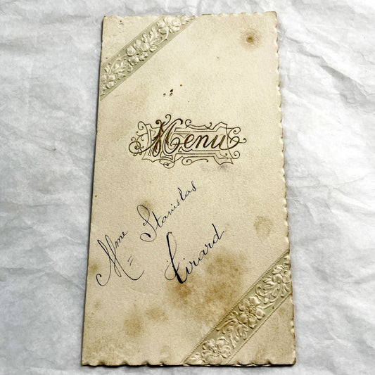 1920s - Antique French Menu Card - Handwritten Dinner and Lunch Ephemera - Elaborate Vintage Cuisine Document - Elegant Collectible Paper