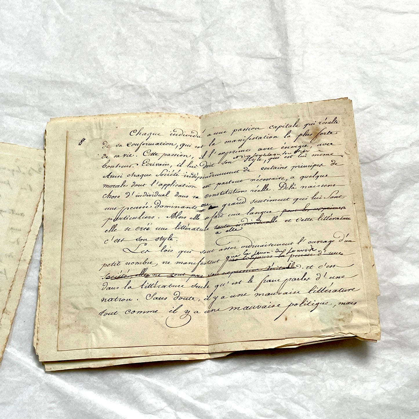 Late 19th French manuscript pages with elegant handwritten script detailing a historical political discourse.