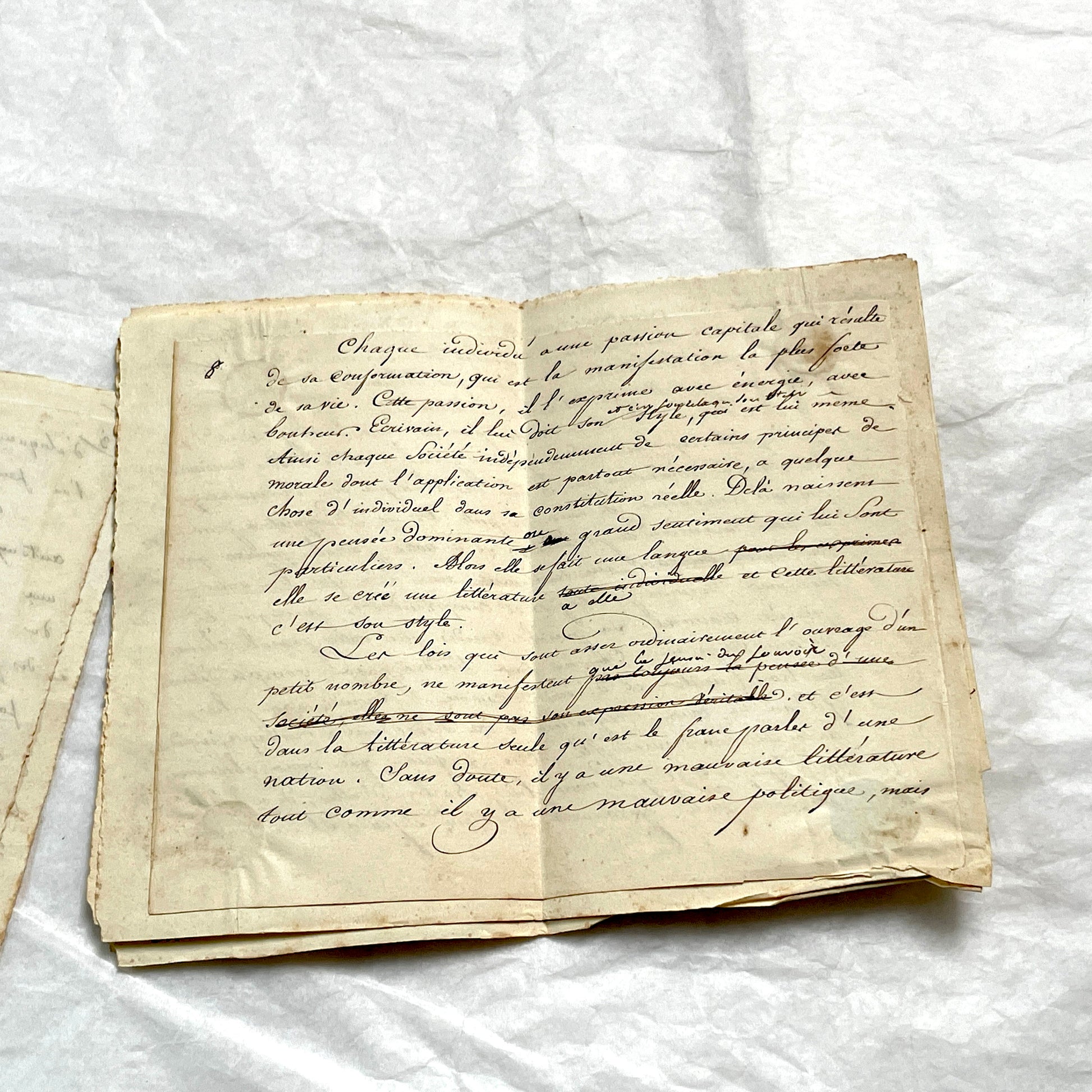 Late 19th French manuscript pages with elegant handwritten script detailing a historical political discourse.