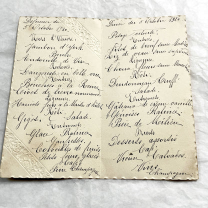 1920s - Antique French Menu Card - Handwritten Dinner and Lunch Ephemera - Elaborate Vintage Cuisine Document - Elegant Collectible Paper