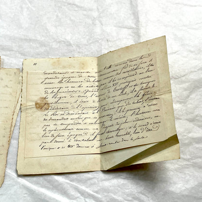 Late 19th French manuscript pages with elegant handwritten script detailing a historical political discourse.