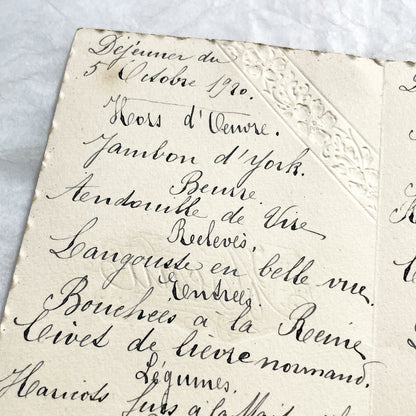 1920s - Antique French Menu Card - Handwritten Dinner and Lunch Ephemera - Elaborate Vintage Cuisine Document - Elegant Collectible Paper