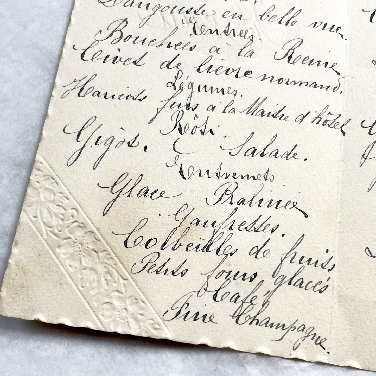 1920s - Antique French Menu Card - Handwritten Dinner and Lunch Ephemera - Elaborate Vintage Cuisine Document - Elegant Collectible Paper