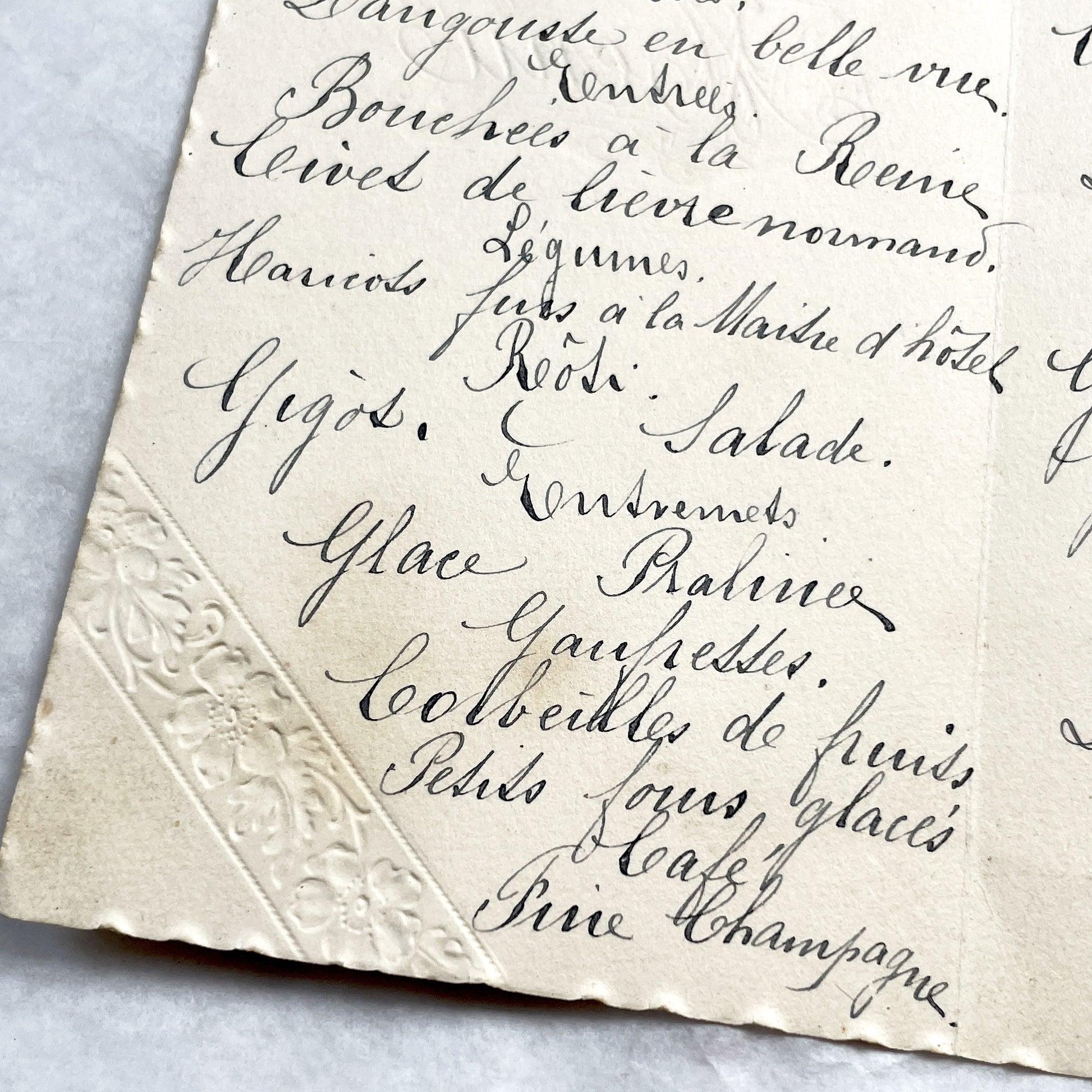 1920s - Antique French Menu Card - Handwritten Dinner and Lunch Ephemera - Elaborate Vintage Cuisine Document - Elegant Collectible Paper