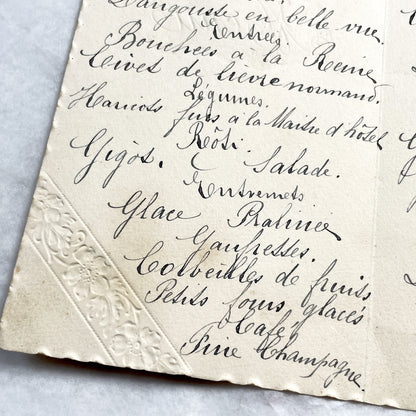 1920s - Antique French Menu Card - Handwritten Dinner and Lunch Ephemera - Elaborate Vintage Cuisine Document - Elegant Collectible Paper