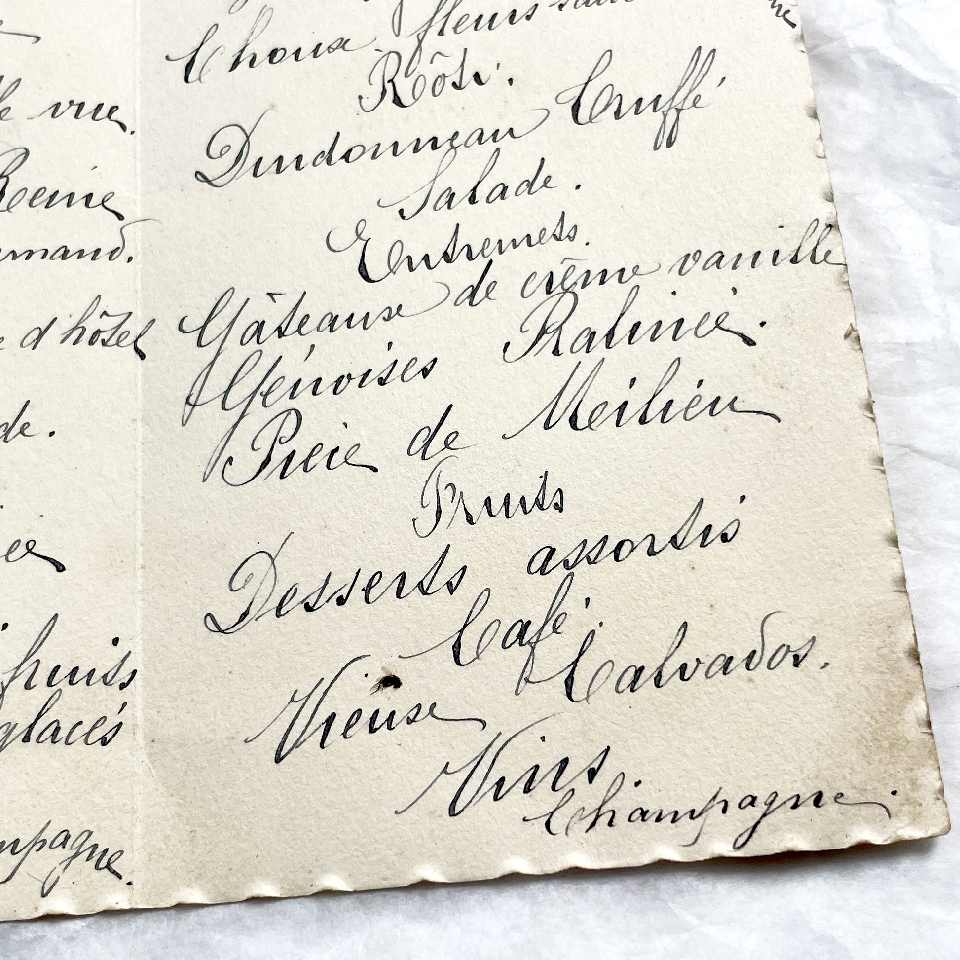 1920s - Antique French Menu Card - Handwritten Dinner and Lunch Ephemera - Elaborate Vintage Cuisine Document - Elegant Collectible Paper