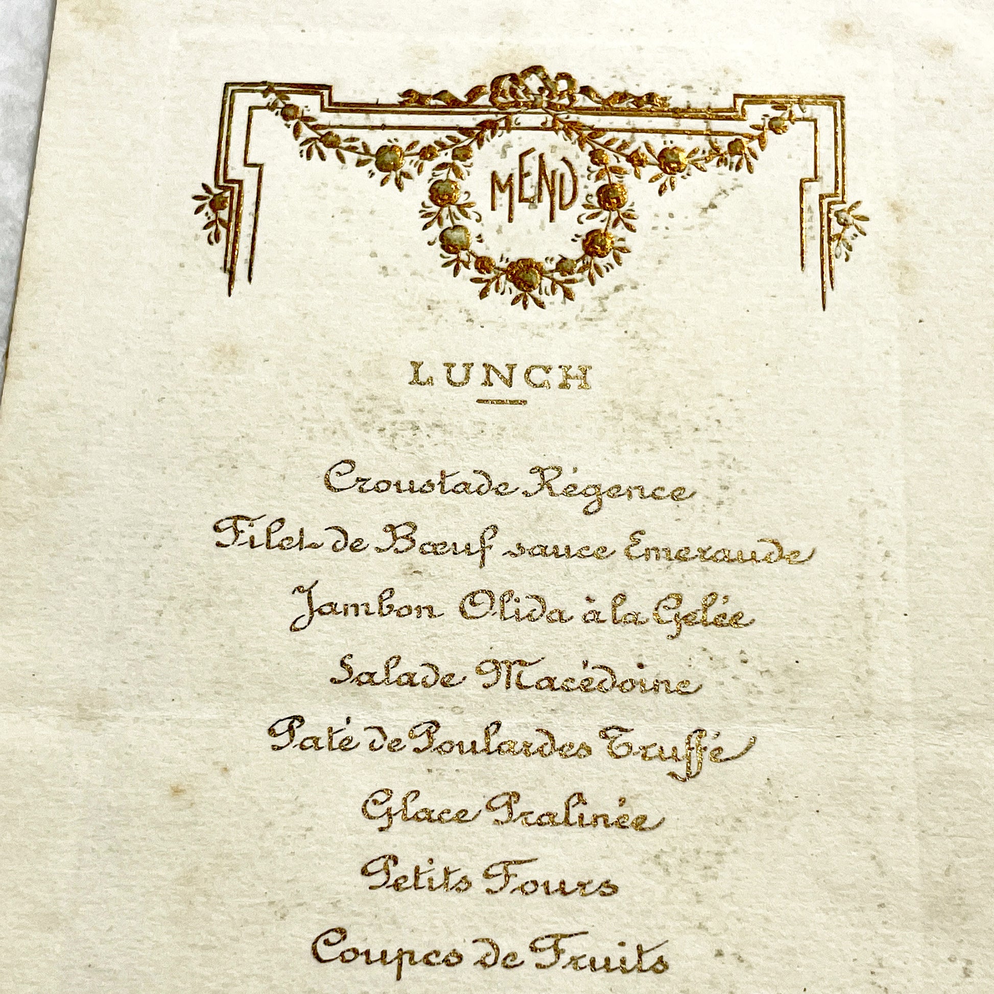 1920s - Vintage French Menu Card - Elegant Lunch Dinner Service - Gilded Art Deco Motif - Fine Dining Historical Ephemera - 17 Mai 1923