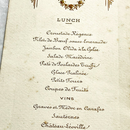 1920s - Vintage 1923 French Restaurant Menu - Formal Lunch Event Dining Memorabilia - Haute Cuisine - Elegant Dining - Collectible Ephemera