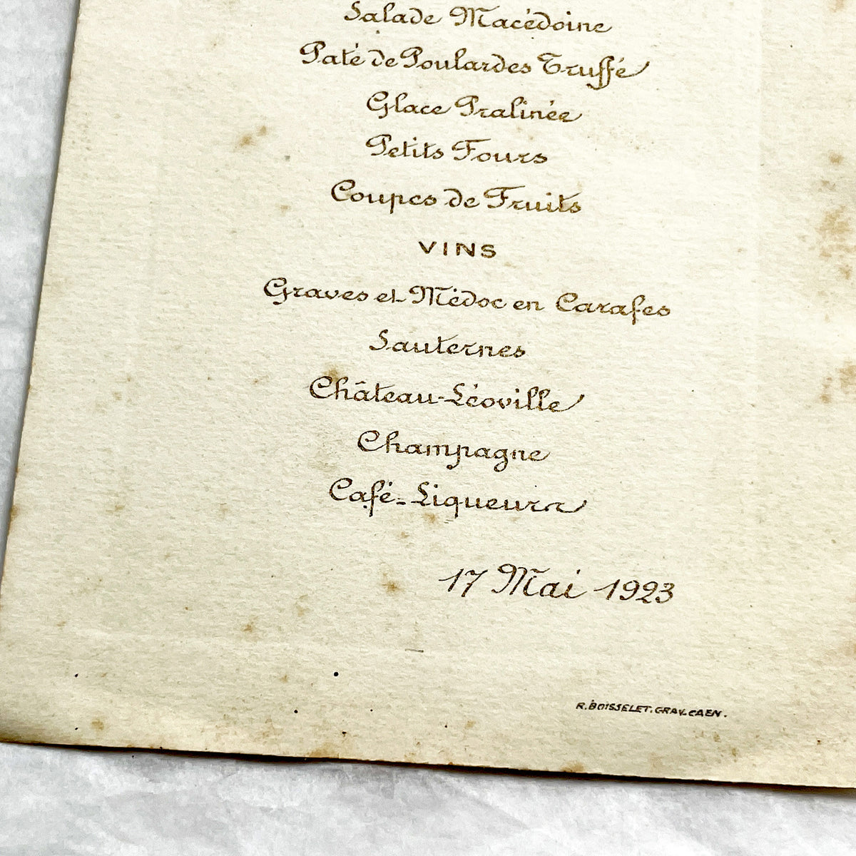 1920s - Vintage 1923 French Restaurant Menu - Formal Lunch Event Dining Memorabilia - Haute Cuisine - Elegant Dining - Collectible Ephemera