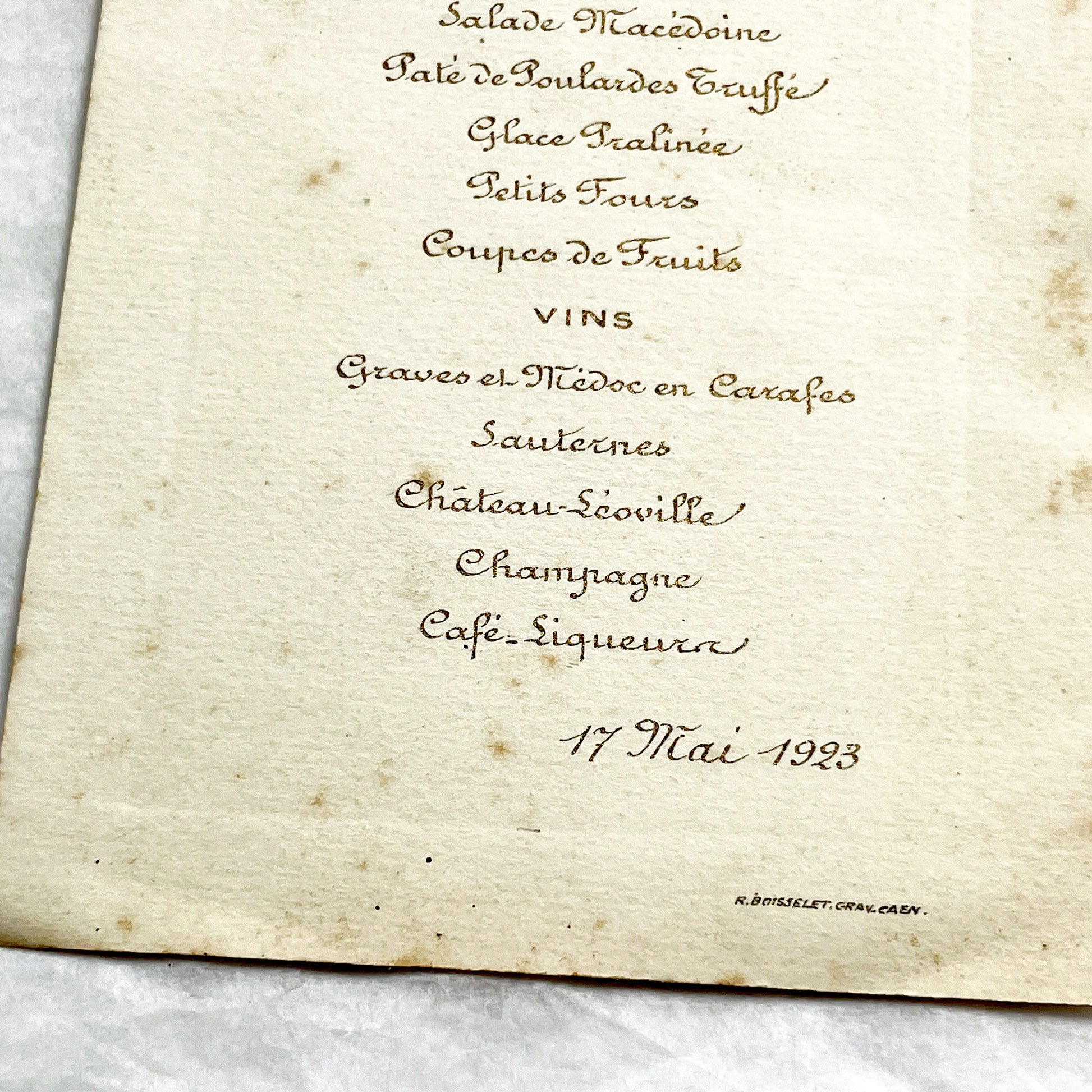 1920s - Vintage 1923 French Restaurant Menu - Formal Lunch Event Dining Memorabilia - Haute Cuisine - Elegant Dining - Collectible Ephemera