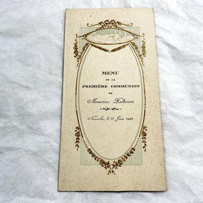 1920s - Vintage French First Communion Menu - Maurice Halboust 1924 - Exquisite Embossed Religious Celebration Document Souvenir Collectible