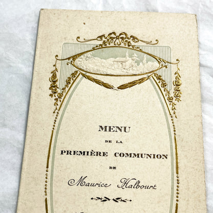 1920s - Vintage French First Communion Menu - Maurice Halboust 1924 - Exquisite Embossed Religious Celebration Document Souvenir Collectible