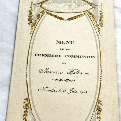 1920s - Vintage French First Communion Menu - Maurice Halboust 1924 - Exquisite Embossed Religious Celebration Document Souvenir Collectible