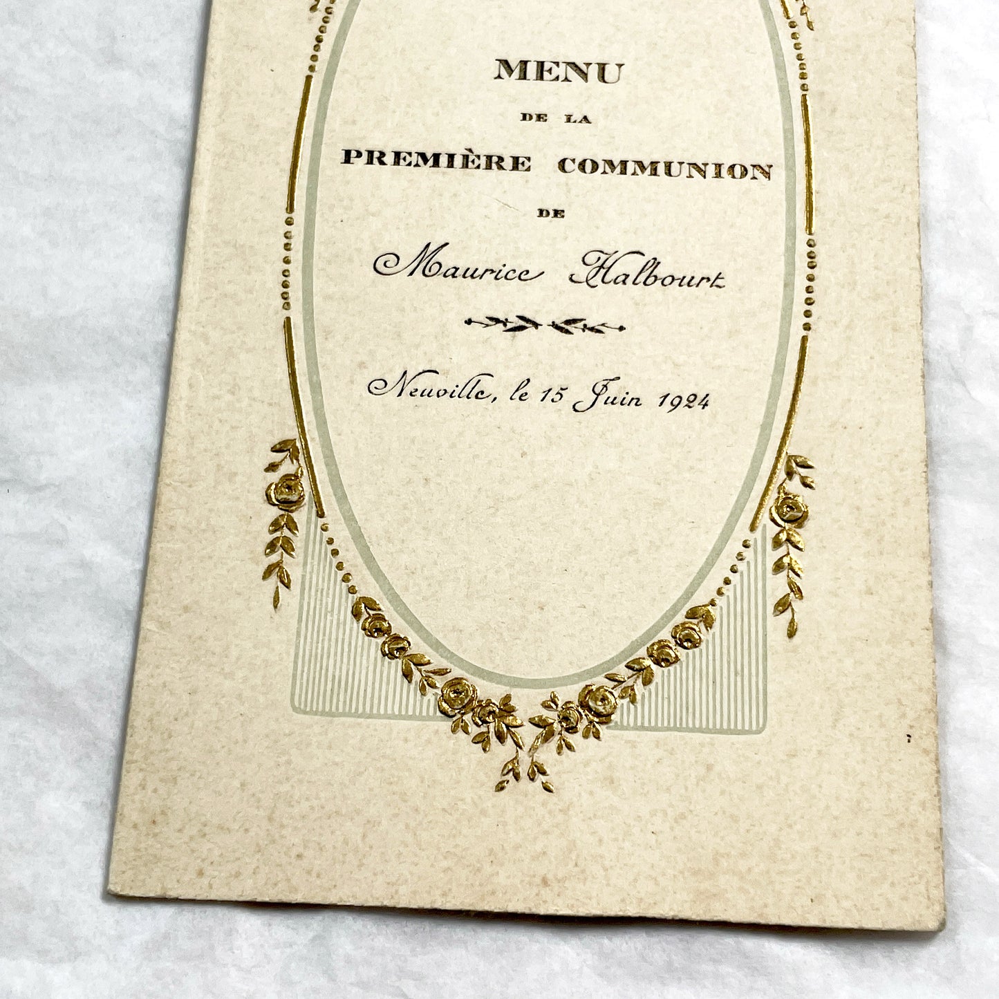 1920s - Vintage French First Communion Menu - Maurice Halboust 1924 - Exquisite Embossed Religious Celebration Document Souvenir Collectible